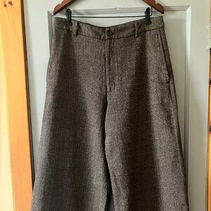 Ralph Lauren Cropped Trousers – Cotton Wool Blend | Size 12 | Classic Wide Leg